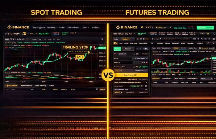 comparison of spot and futures trading interfaces on crypto exchange