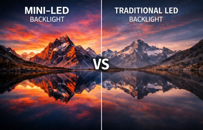 comparison of mini LED dense backlight versus traditional LED zones