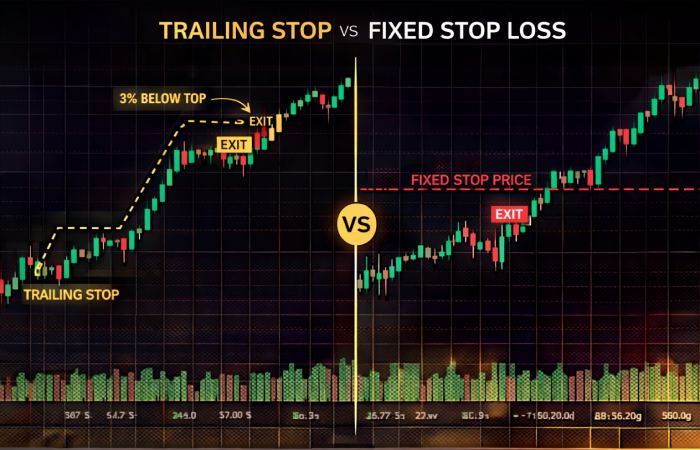 price chart showing difference between trailing stop and fixed stop loss