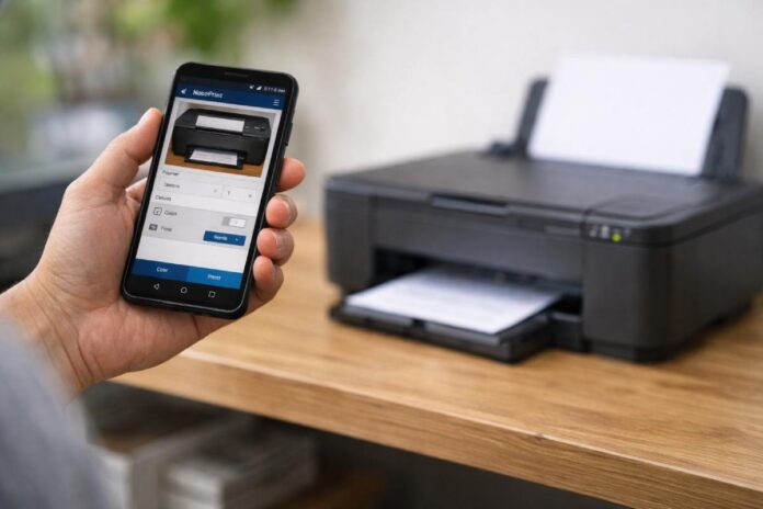 Printing from Android Phone to Wireless Printer Android phone printing a document wirelessly to a home printer