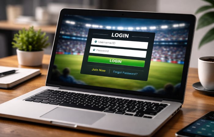 laptop displaying an online sports betting platform login interface